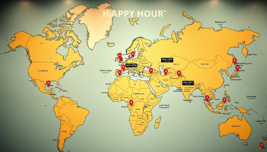 A vibrant, high-resolution map of Starbucks locations offering Happy Hour specials and deals. The map fills the frame, showcasing the global reach of the promotion with markers pinpointing participating stores across major cities and regions. The markers are color-coded to indicate special offers, discounts, and time restrictions. A warm, inviting color palette evokes the cozy atmosphere of a Starbucks café, while the clean, minimalist design allows the geographical information to shine. Soft, diffused lighting creates depth and dimension, drawing the viewer's eye across the detailed map. The overall impression is one of comprehensive, easy-to-navigate information about Starbucks Happy Hour availability. A vibrant, high-resolution map of Starbucks locations offering Happy Hour specials and deals. The map fills the frame, showcasing the global reach of the promotion with markers pinpointing participating stores across major cities and regions. The markers are color-coded to indicate special offers, discounts, and time restrictions. A warm, inviting color palette evokes the cozy atmosphere of a Starbucks café, while the clean, minimalist design allows the geographical information to shine. Soft, diffused lighting creates depth and dimension, drawing the viewer's eye across the detailed map. The overall impression is one of comprehensive, easy-to-navigate information about Starbucks Happy Hour availability.