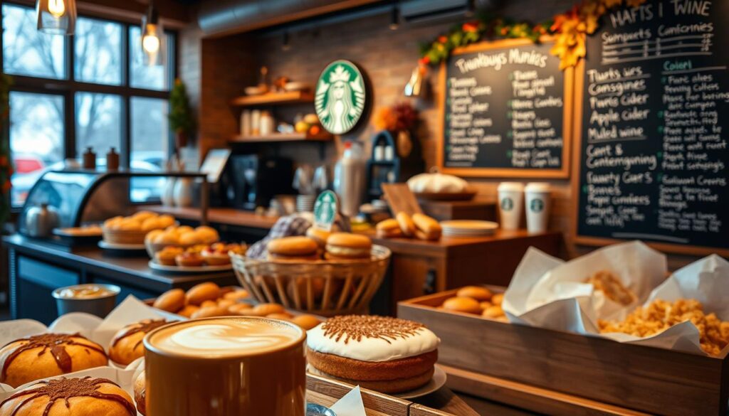 Starbucks Thanksgiving Hours Alternative Options: A cozy coffee shop on a crisp autumn day, with warm lighting and a rustic, inviting atmosphere. In the foreground, an array of tempting baked goods and seasonal beverages, including a steaming mug of pumpkin spice latte. The middle ground showcases a selection of to-go items, like sandwiches and pastries, perfect for a Thanksgiving meal alternative. In the background, a chalkboard menu board displays other holiday-themed offerings, such as apple cider and mulled wine. The overall scene conveys a sense of comforting tradition and festive celebration, even for those unable to visit a Starbucks on the holiday. Starbucks Thanksgiving Hours Alternative Options: A cozy coffee shop on a crisp autumn day, with warm lighting and a rustic, inviting atmosphere. In the foreground, an array of tempting baked goods and seasonal beverages, including a steaming mug of pumpkin spice latte. The middle ground showcases a selection of to-go items, like sandwiches and pastries, perfect for a Thanksgiving meal alternative. In the background, a chalkboard menu board displays other holiday-themed offerings, such as apple cider and mulled wine. The overall scene conveys a sense of comforting tradition and festive celebration, even for those unable to visit a Starbucks on the holiday.